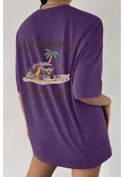 Unisex Outer Banks Baskılı Tasarım Tshirt Mor