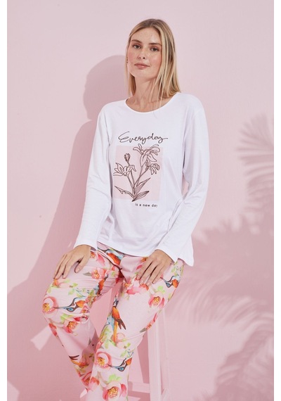 Siyah İnci Pamuklu Örme Pijama Takım 24240178 Beyaz