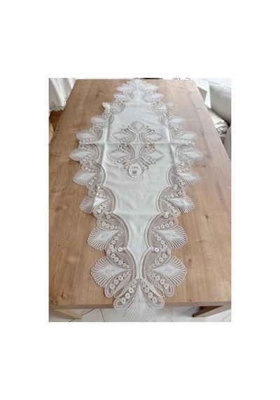 Salon Takımı Çeyizlik Krem Runner Set 5 Parça Keten Ranır Masa Konsol Sehpa Örtüsü Lavinya Çok Renkli