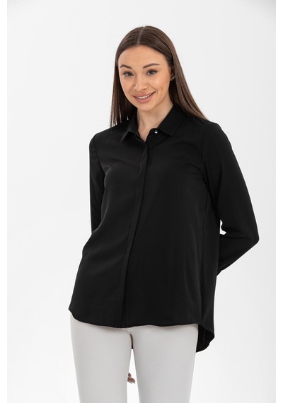 Pera Moda Basic Önü Kısa Arkası Uzun Küçük Ve Büyük Bedenli Jessica Gömlek Siyah