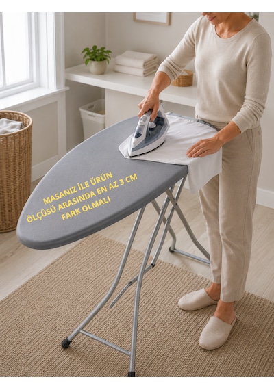 HEDİYELİ Ütü Masası Kılıfı Ütü Bezi ve Gerdirme Kayışı 50x150 CM Lastikli 4 Katmanlı Süngerli Pamuklu Isıya Dayanıklı Ütü Kılıfı