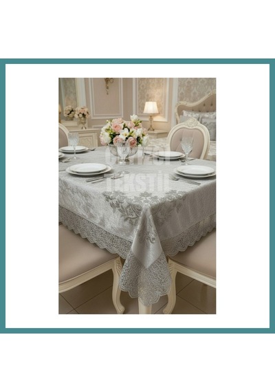 Trendexa Kadife Tek Masa Örtüsü 160x220cm - Dantelli Yemek Masası Örtüsü 160x220cm Tek Masa Mac Diğer