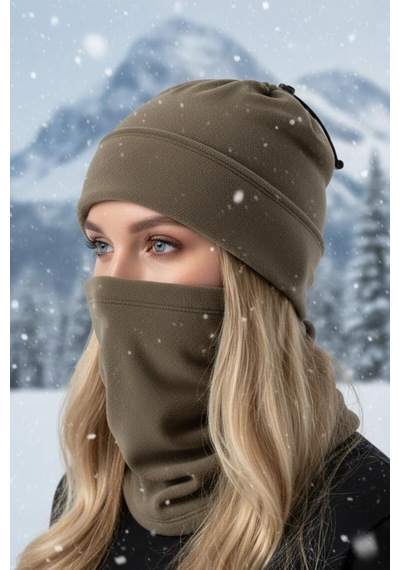 Single Sword 2 Li Set Unisex Kışlık Polar Boyunluk & Bere Olan Çok Amaçlı Soğuk Hava Koruması 0//bej Çok Renkli
