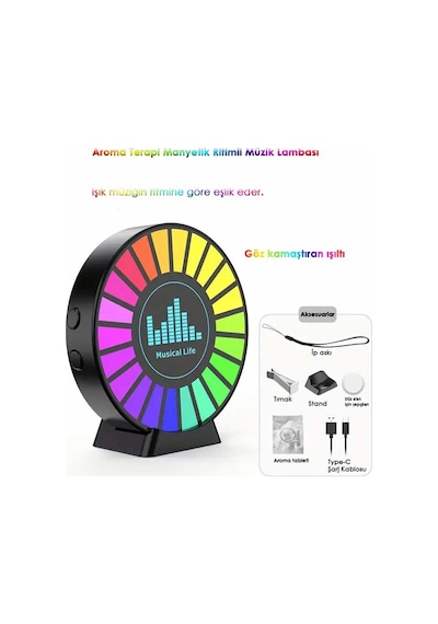 Rgb Sese Duyarlı Ritim Animasyonlu Müzik Ekolayzer 22 Ledli Şarjlı Kokulu Led Disk