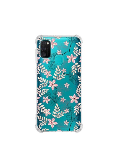 Samsung Galaxy Uyumlu M30s Köşe Korumalı Antişok Kapak Floral Kırmızı Tasarımlı Şeffaf Kılıf