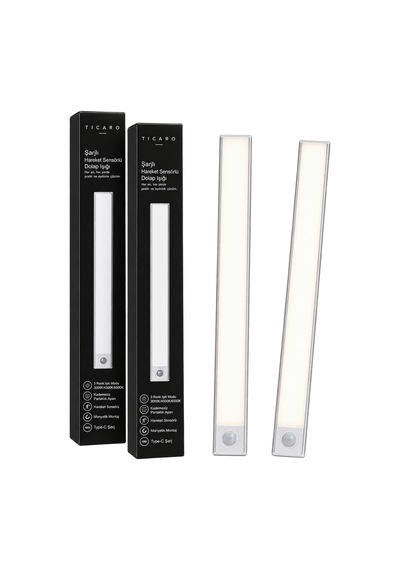 Tıcaro 40 Cm Cct Sensörlü Şarjlı Led Dolap Işığı, 80 Led, 3000 Mah, 2 Adet Gümüş