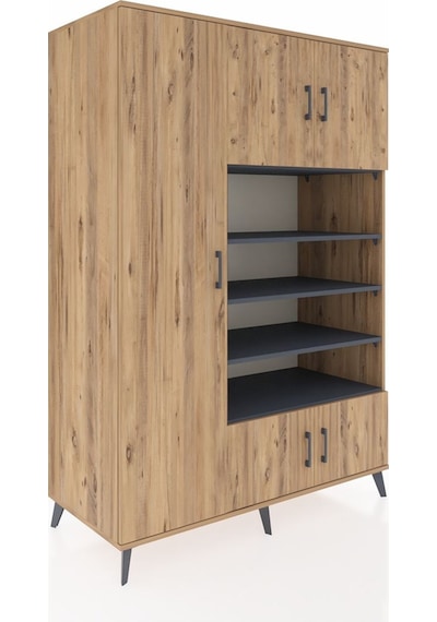 Kronos Dolap 10 Raflı 5 Kapaklı 132x59x195 Çam-çam/antrasit Çam