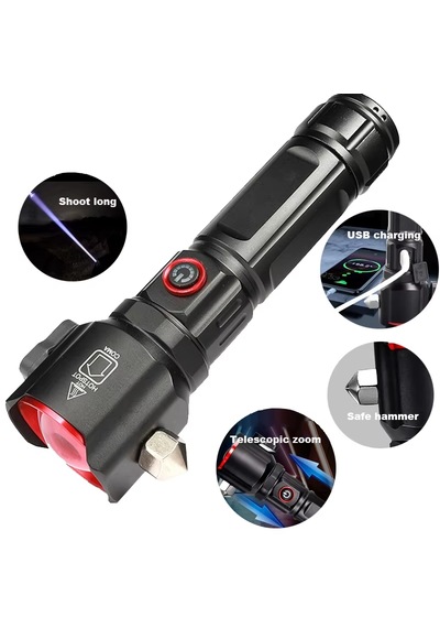 OR-2210-TG Şarjlı Teleskopik Zoom Özellikli Acil Durum El Feneri 8800 Mah Pil 30 Watt Siyah