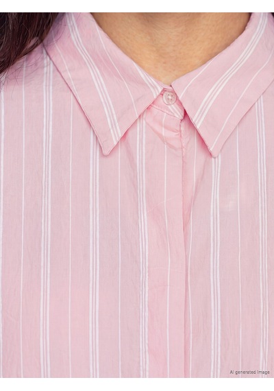 Lcw Modest Pembe Çizgili Kuşaklı Gömlek Elbise