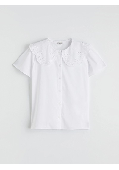 LC Waikiki Lcw Kids Beyaz Bebe Yaka Kız Çocuk Poplin Gömlek Buxe Whıte