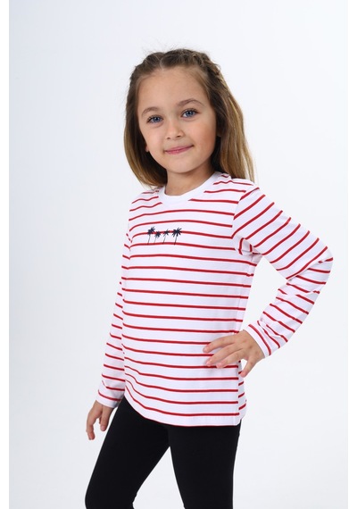 Toontoy Kids Toontoy Kız Çocuk Çizgili Tişört Kırmızı
