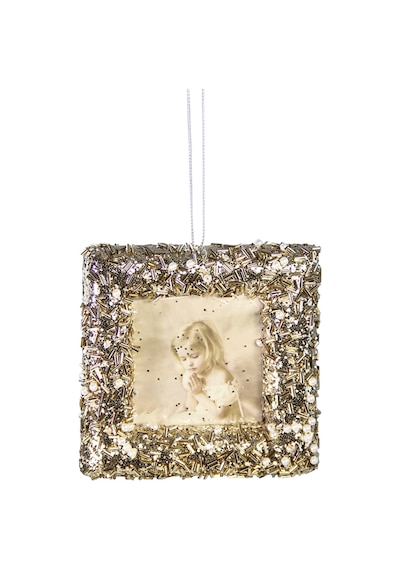 Yılbaşı Süsü Taşlı Kare Çerçeve Şampanya 12 Cm