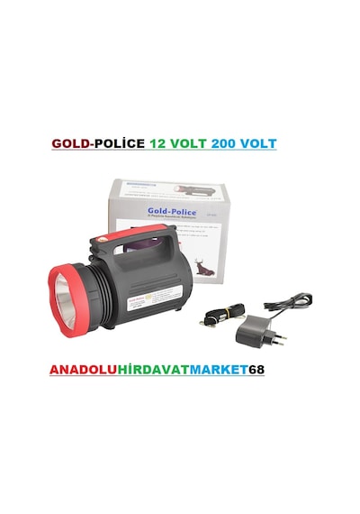 Goldpolice Led El Feneri Projektör Akülü Şarjlı Lamba 12V 220V Siyah