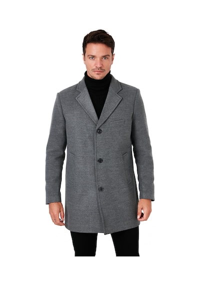 Buratti Slim Fit Tek Yırtmaçlı Düğmeli Mono Yaka Kaşe Erkek Kaban 5840098 Açık Gri