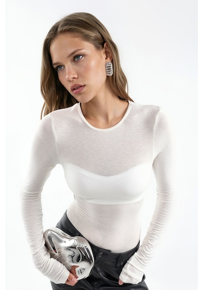 Hiccup Busem Slim Fit Uzun Kollu Transparan Bluz Beyaz