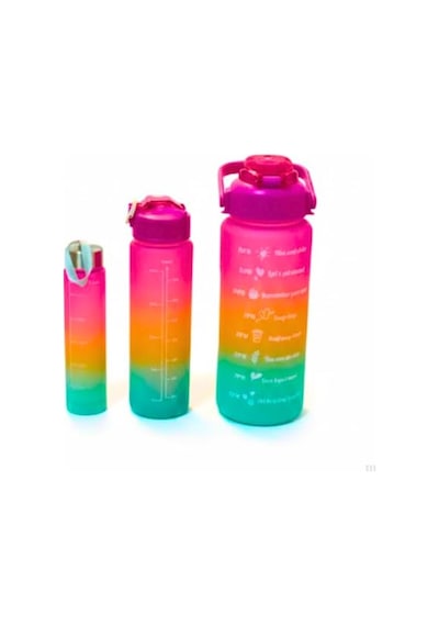 3 Lü Renkli Suluk Seti Motivasyonlu Spor Matara Seti 2l, 900ml Ve 300ml Su Şişesi Sızdırmaz, Dayanıklı, Şık Tasarım Pembe-turuncu-yeşil 0