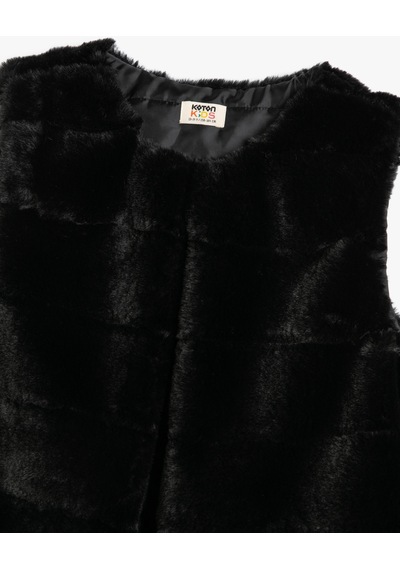 Koton Peluş Yelek Yuvarlak Yaka Kolsuz Siyah 4wkg20005aw 4WKG20005AW999 Siyah