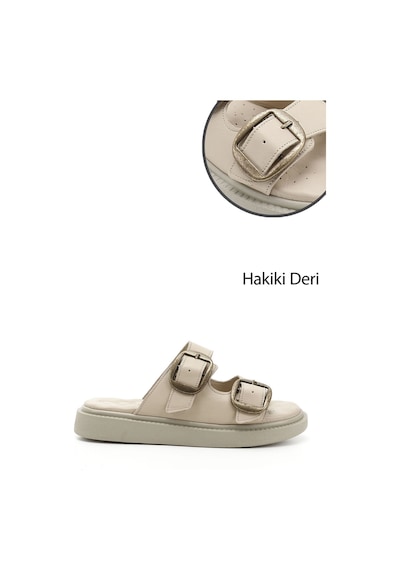 Gönderi(R) Gönderi R Bej Tokalı Dolgu Taban Hakiki Deri Comfort Terlik Bej
