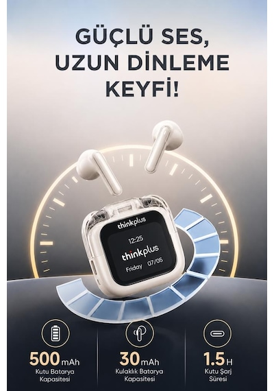 Lenovo Thinkplus Bluetooth Kulaklık Akıllı Dijital Ekranlı Tws 5.4 Kablosuz Kulaklık Lp70 Pro Beyaz