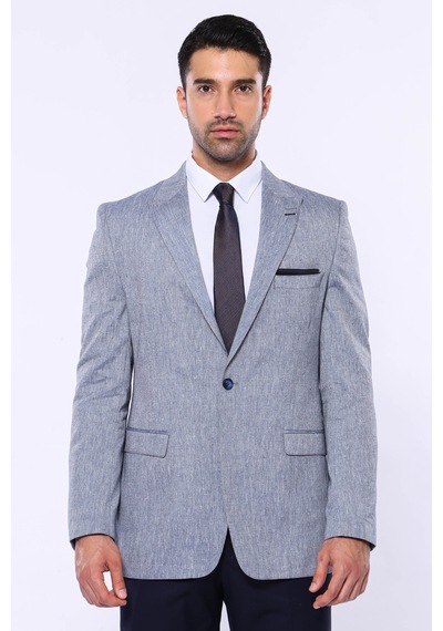 Wessi Slim-fit Sivri Yaka Mavi Ceket Mavi