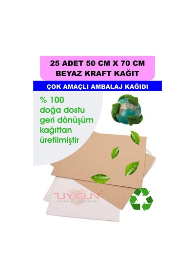 25 Adet 50cm X 70cm 120 Gr. Çift Yönlü Beyaz Kraft Ambalaj Kağıdı, Hediye Ürün Paketi, Oto Paspası, Çocuk Etkinlik