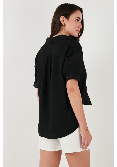Lela Regular Fit Göğüs Cepli Kısa Kollu Bayan Gömlek 6779324 Siyah