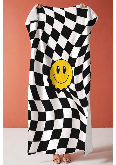 Siyah Beyaz Dama Desenli Gülücük Plaj Havlusu-modern Pop Art Sarı Detaylı Hızlı Kuruyan Plaj Örtüsü Çok Renkli