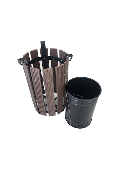 Safirkom Kompozit (Ahşap+plastik) Yuvarlak Çöp Kovası (30 Lt)SÇ12 Kahverengi