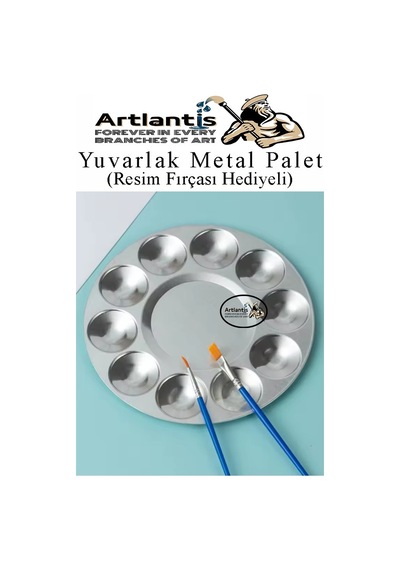 Yuvarlak Metal Palet 1 Adet Metal Boya Paleti 10 Hazneli 17 Cm Paslanmaz Resim Boyama Paleti Fırça Hediyeli