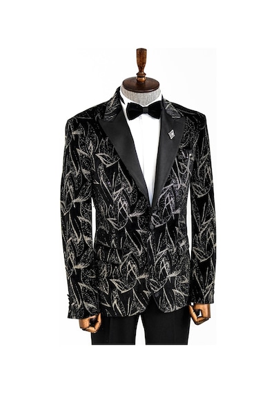 Wessi Slim Fit Simli Erkek Smokin Ceket - Siyah