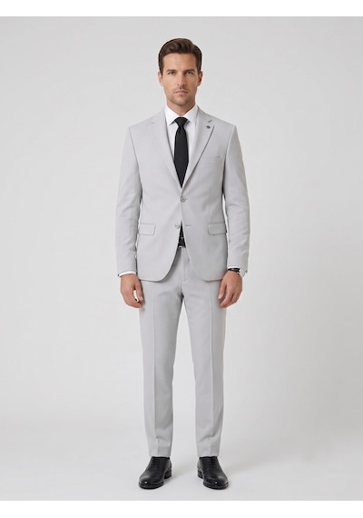 Tk6893 Erkek Klasik 2 Li Takım Elbise 2 Düğmeli Slim Fit Esnek Kumaş Çift Yırtmaçlı 7 Drop Gri