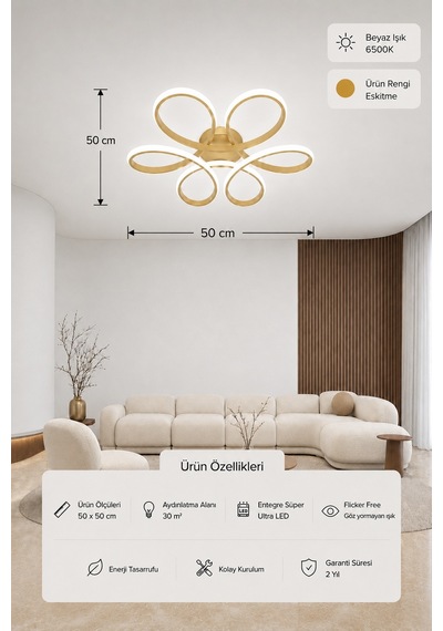 Niva Led Plafonyer Avize Beyaz Işık Eskitme