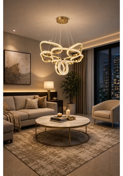 Porto Lüks Cristalya Serisi Orjinal Gold Kaplamalı 3 Renk Ledli Sarkıt Ledli Avize Modern Led Avize-çap 45 Cm Gold Gold