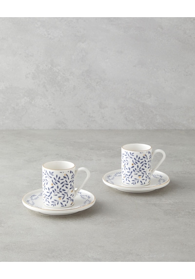 English Home Elyra Bone Porselen 4 Parça 2 Kişilik Kahve Fincan Takımı 90 Ml Mavi Gold Altın - Mavi