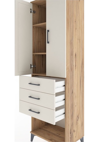 Hyperion Dolap 3 Raflı 3 Çekmeceli 2 Kapaklı 60x44x195 Çam-ay... Çam