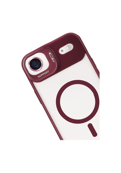 Joko Apple iPhone Uyumlu 17 Air Remim Lensli Magsafe Standlı Kapak - Bordo 0.2M-Çok Renkli