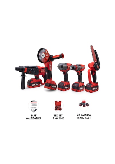 Dawreek BT0207 Beşli Set MW600 Budama Testeresi 10MM Çelik Mandren + Somun Sıkma + Şarjlı Spiral + Şarjlı Hilti