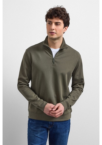 Backandbond Haki Regular Fit Yarım Fermuarlı Sweatshirt