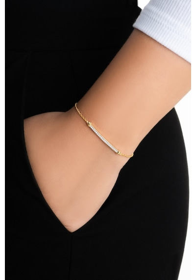 Modern Minimal 18 Ayar Sarı Altın Kaplama 19 Cm Gümüş Bileklik Sarı