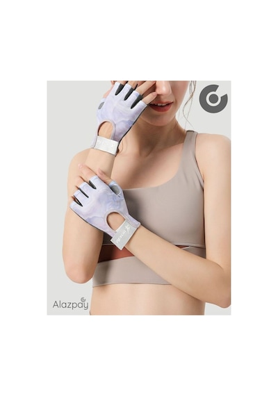 Alazpay Terletmeyen Yarım Parmak Fitness Yoga Pilates Bisiklet Avuç Içi Kaymaz Silikon Spor Eldiven
