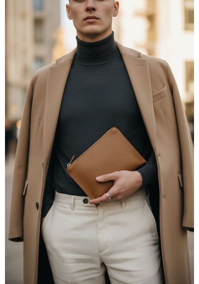 Plush Studıo Istanbul Noır Case Deri Clutch El Çantası Şık, Minimal & Zamansız Tasarım Taba Taba