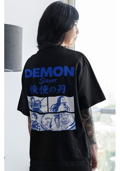 Sevbano Demon Slayer Kimetsu No Yaiba Anime Sırt Baskılı Unisex Oversize Siyah