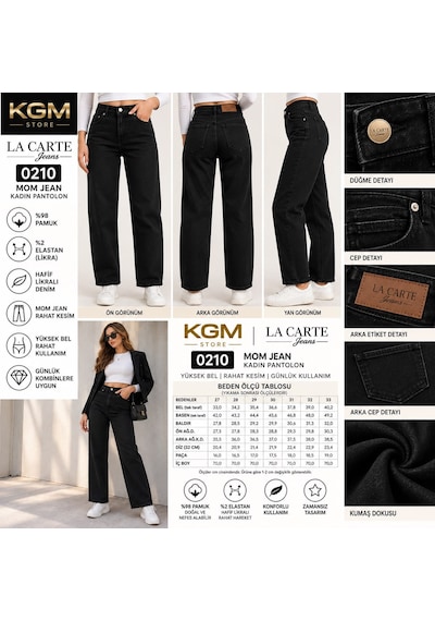 La Carte Mom Jean Lycralı Kadın Kot Pantolon 0210-27/33 Siyah