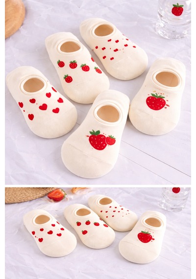 Hitit Socks Kadın5 Çift Çilek Ve Kalp Desenli Yüksek Pamuklu ... Çok Renkli