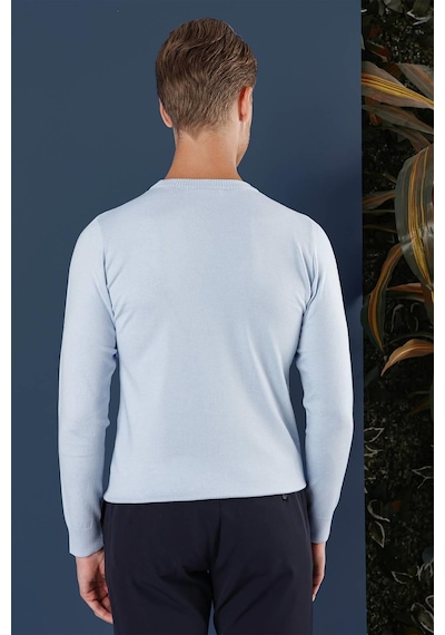 Efor Tr 858 Slim Fit Mavi Klasik Triko Mavi