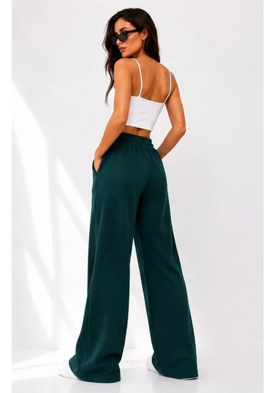 DefyModa Osy Modal Yumuşak Dokulu Cima Dikişli Nakışlı Cepli Oversize Bol Paça Eşofman Altı - Yeşil