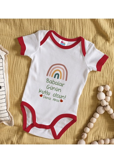Bk Gift Bk Kids Kişiye Özel Babalar Günü Tasarımlı Kırmızı Bebek Body Zıbın-2 Çok Renkli