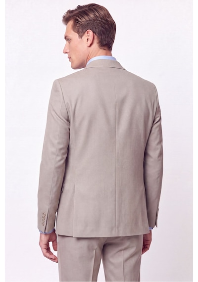 Efor Slim Fit Çift Yırtmaç %97 Yünlü Doku Desenli Esnek Bej Yelekli Takım Elbise Tk 927