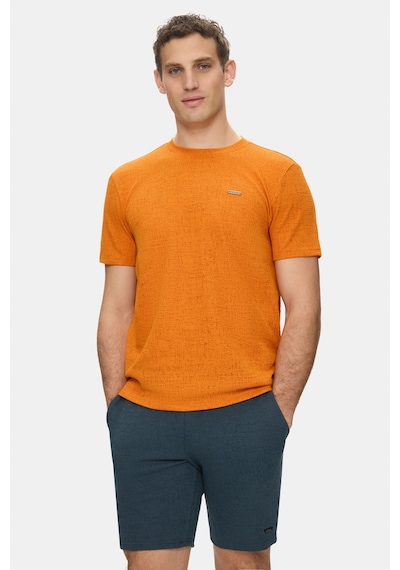 Taylor Kiremit Bisiklet Yaka Krinkıl Hafif Kumaş Metal Logolu Standard Fit Erkek Tshirt Kiremit