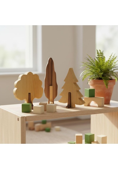 Simdale Wood İsimli Dekoratif Ahşap 3'lü Ağaç Seti Çam, Meşe, Selvi